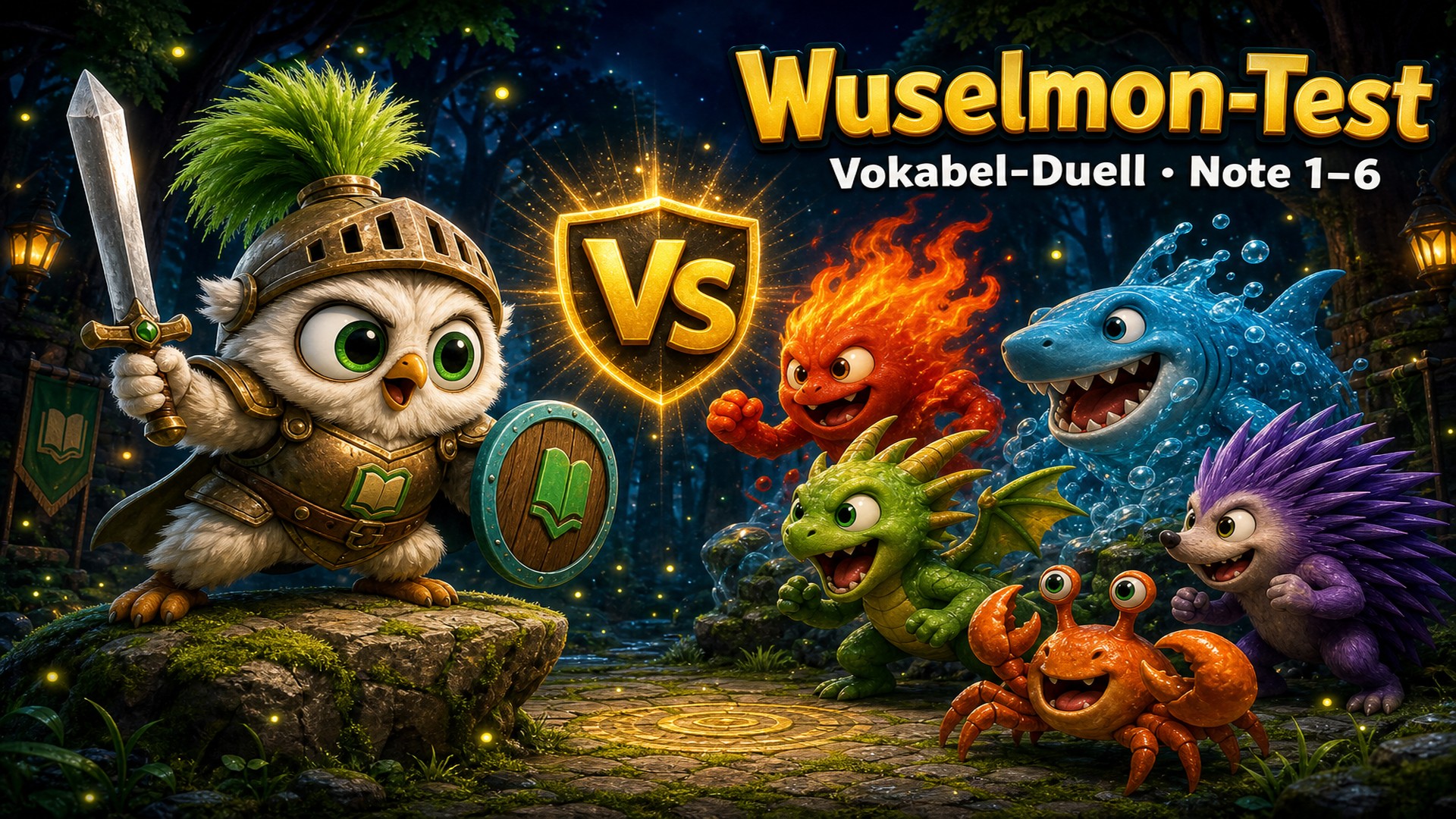 Wuselmon-Test: Kampfritter-Pflumi — Vokabeln, Note 1 bis 6